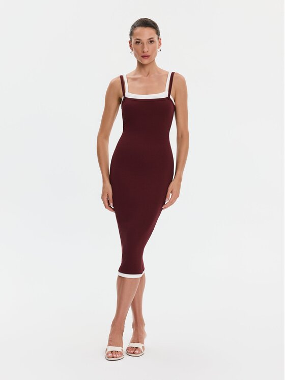 Nudyess Nudyess Sukienka codzienna Lisa z prążka Bordowy Slim Fit