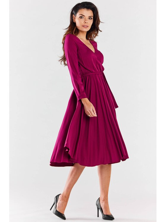 Awama Awama Sukienka letnia A471 Bordowy Basic Fit