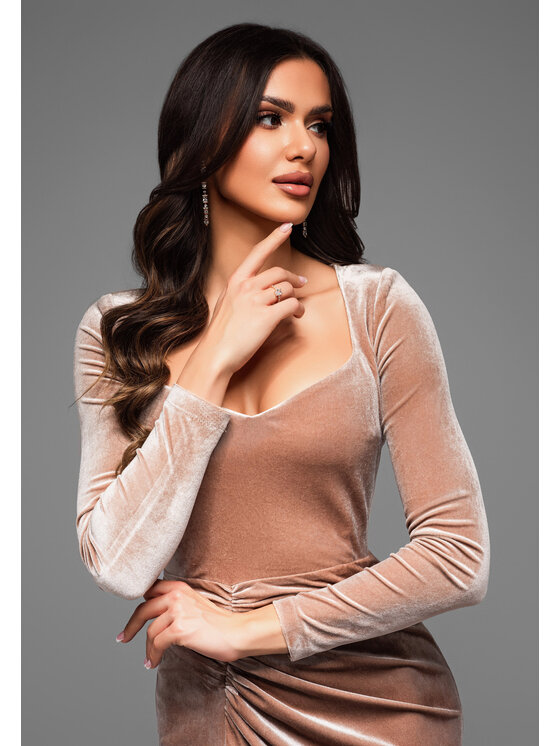 Ombre Ombre Sukienka wieczorowa LA-OM-DLR029 Beżowy Regular Fit