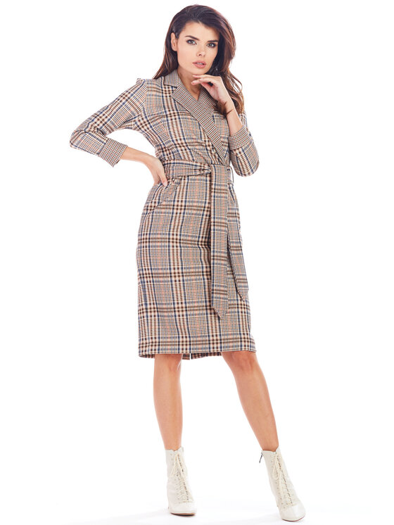 Awama Awama Sukienka dzianinowa A362 Brązowy Basic Fit