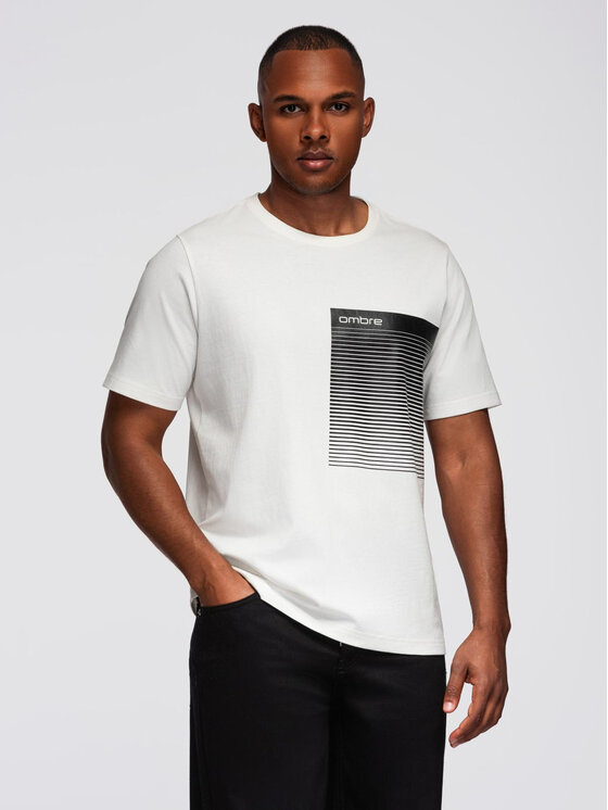 Ombre Ombre T-Shirt OM-TSPT-0246 Bílá Regular Fit