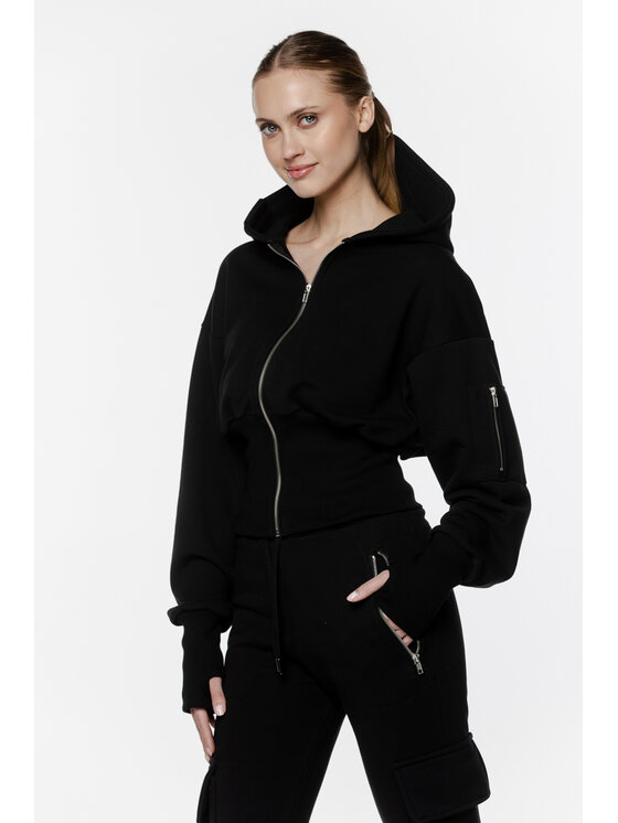 Bluza Pilawski, Rozmiar S/M, Czarny, BLUZA CZARNA KRÓTKA ZAPINANA DAMSKA