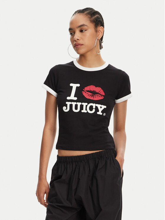 Juicy Couture Juicy Couture Tricou I Kiss JCWCT125318 Negru Slim Fit