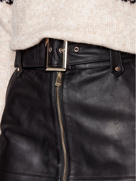 PINKO Pinko Spódnica skórzana Torta 2021 BLK01 1G151R Y672 Czarny Slim Fit