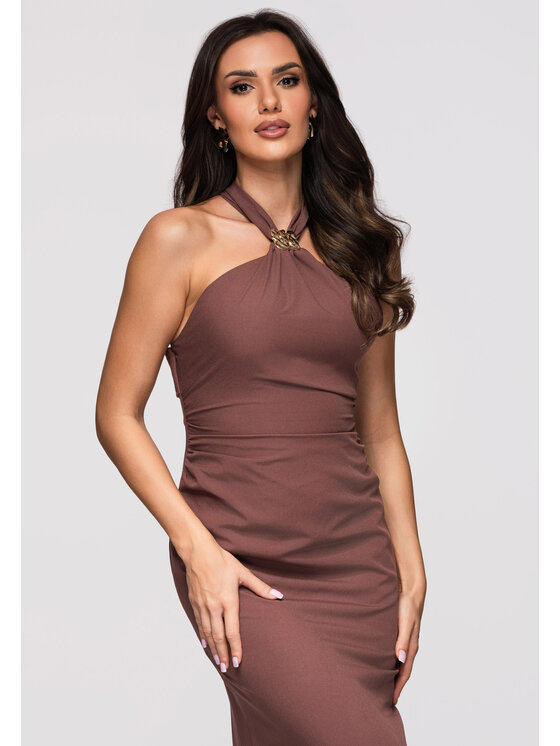 Ombre Ombre Sukienka wieczorowa LA-OM-DLR369 Brązowy Slim Fit