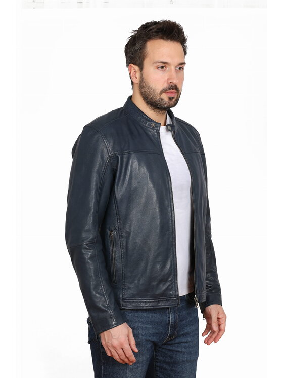 David Ryan David Ryan Kurtka skórzana BOSTON Granatowy Regular Fit