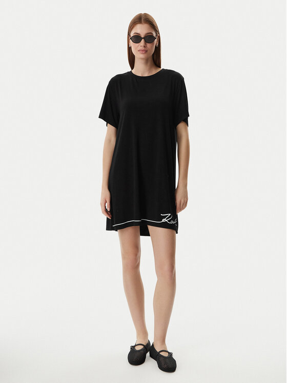 KARL LAGERFELD KARL LAGERFELD Nočna srajca B1W45009 Črna Regular Fit