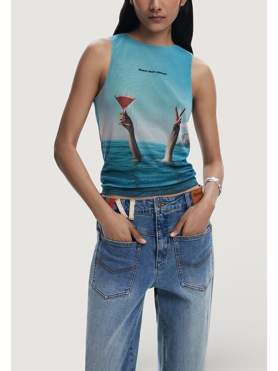 Desigual Desigual Podkoszulek REPRIS TS SUMMER Niebieski Casual Fit