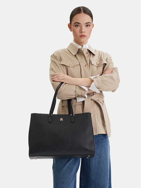 Tommy Hilfiger Tommy Hilfiger Geantă Th Daily Tote Mono AW0AW18417 Negru