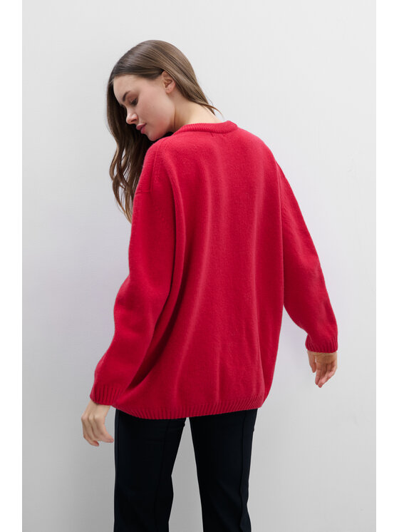 Fobya Fobya Sweter F2115 Czerwony Basic Fit
