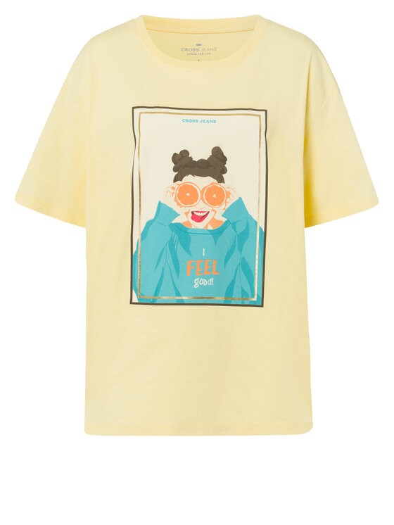 Cross Jeans Cross Jeans T-Shirt 55919-011 Żółty Oversize