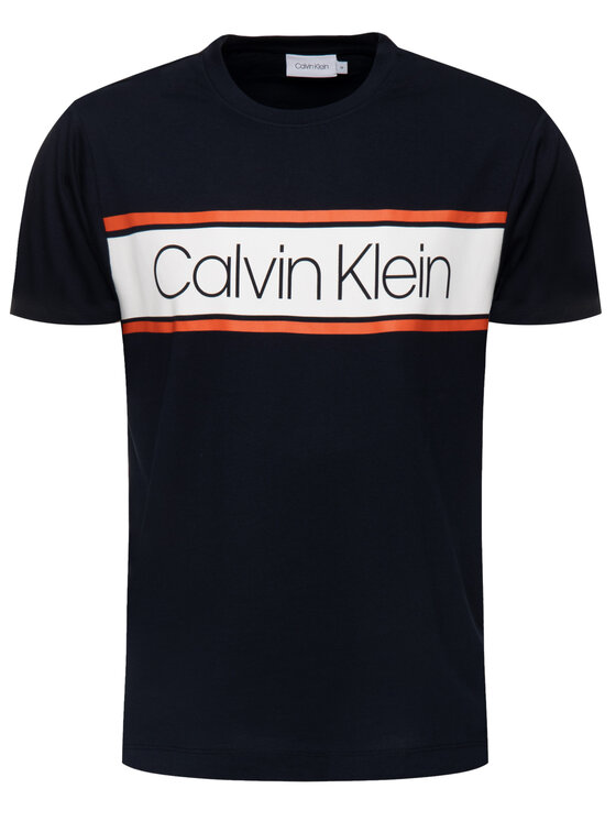 Calvin Klein Calvin Klein Tričko Text Stripe Logo K10K103948 Tmavomodrá Regular Fit