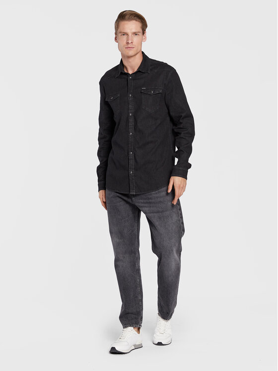 Camicia di jeans M2BH02 D4F35 Nero Slim Fit