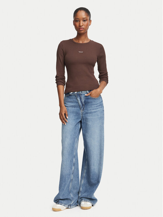 Guess Jeans Guess Jeans Блуза W6BP05 K5470 Тъмнокафяв Slim Fit