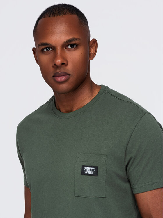 Ombre Ombre T-Shirt OM-TSCT-0305 Zielony ciemny Regular Fit