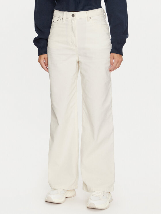 Tommy Jeans Bavlnené nohavice Claire DW0DW19917 Écru Loose Fit