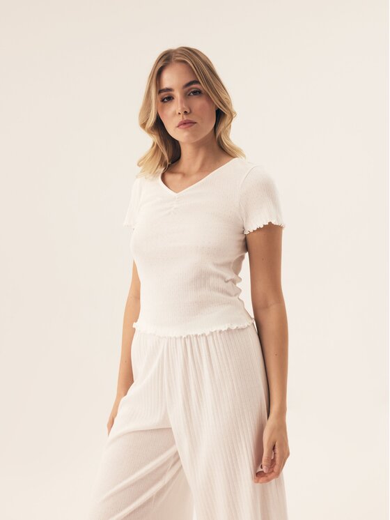 Esotiq Esotiq Piżama 43208 Kremowy Regular Fit
