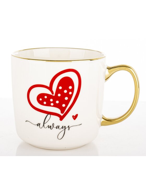 MIAhome MIAhome Kubek porcelanowy 385 ml z czerwonym sercem i napisem ALWAYS Biały