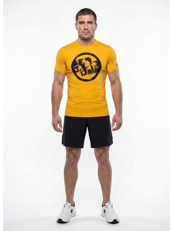 PITBULL PITBULL Koszulka techniczna LOGO PALMS Żółty Regular Fit