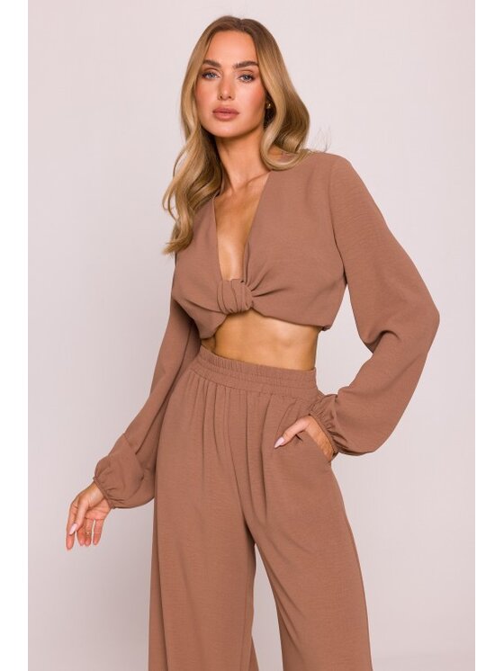 Made of Emotion Made of Emotion Spodnie materiałowe M862 Brązowy Wide Leg