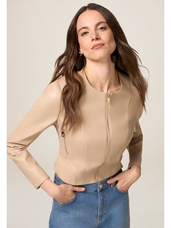 Oltre Oltre Kurtka z imitacji skóry R352R002154N002 Écru Slim Fit