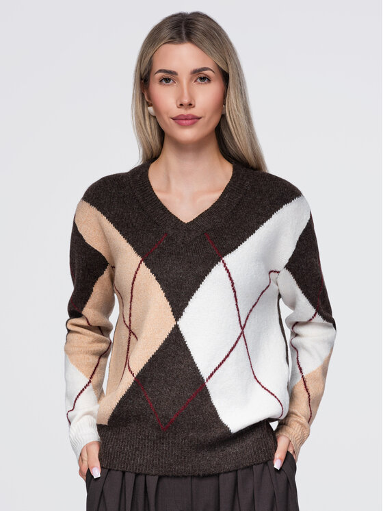 Ombre Ombre Sweter OW-SW-E0038 Brązowy Regular Fit