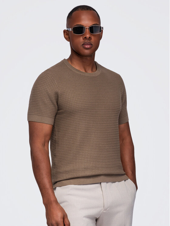 Ombre Ombre T-Shirt OM-TSCT-0303 Hnědá Slim Fit