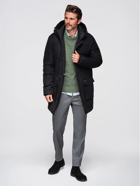 Ombre Ombre Parka OM-JAPJ-0287 Czarny Regular Fit