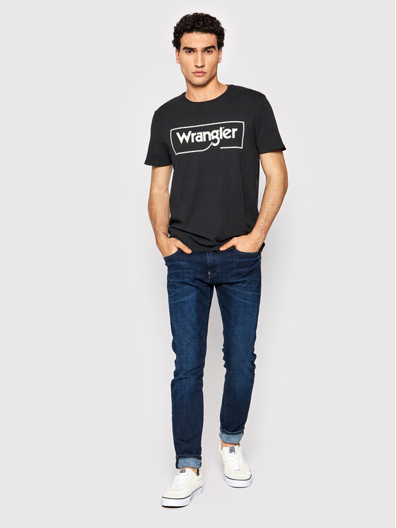 Wrangler Wrangler T-Shirt Frame Logo W7H3D3XV6 Czarny Regular Fit
