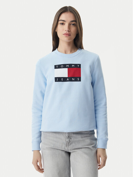 Tommy Jeans Pulóver Flag DW0DW22564 Világoskék Regular Fit