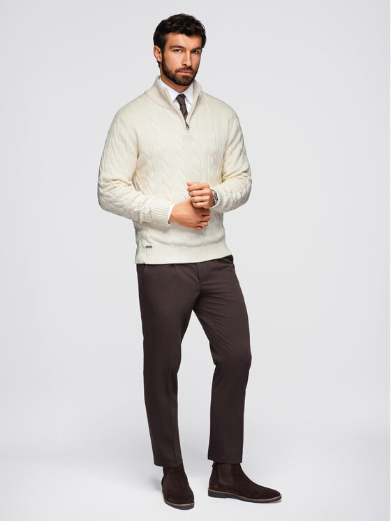 Ombre Ombre Sweter OM-SWZS-0138 Kremowy Regular Fit