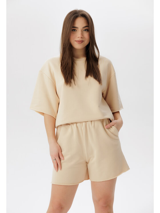 Komplet top i szorty materiałowe LAURELLA, Rozmiar XS/S, Beżowy, 4SS206