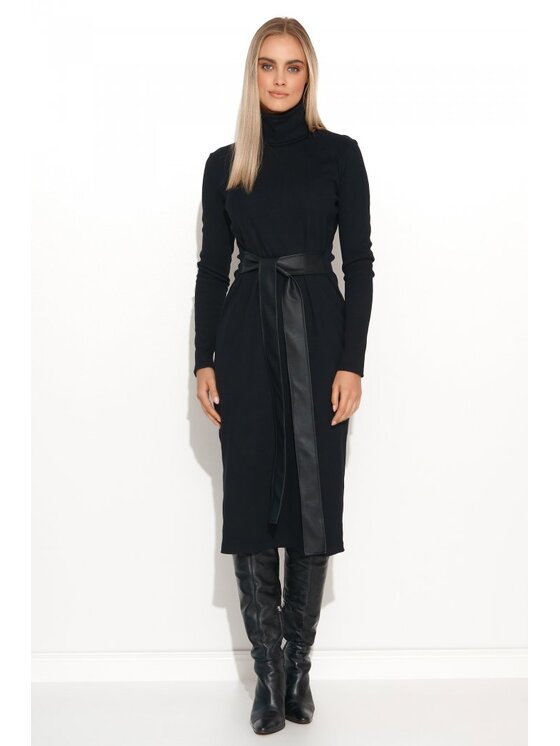 Makadamia Makadamia Sukienka dzianinowa M689 Czarny Shaped Fit
