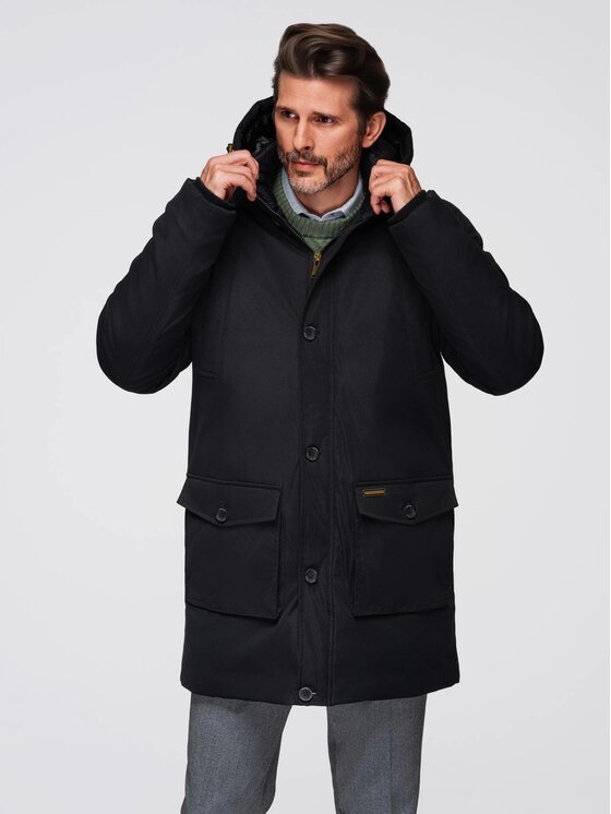 Ombre Ombre Parka OM-JAPJ-0287 Czarny Regular Fit