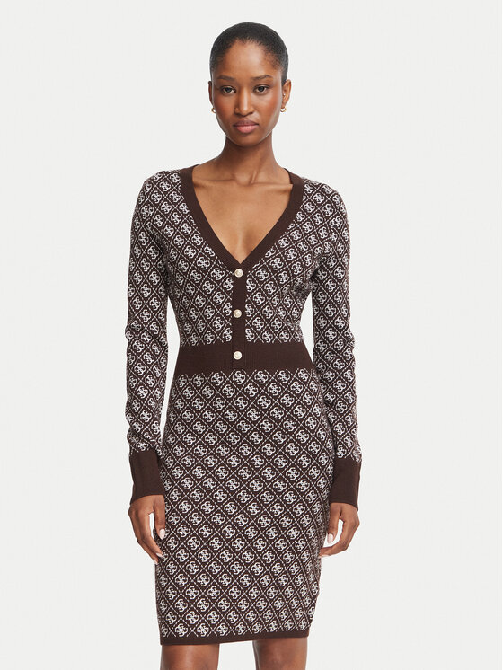Guess Guess Трикотажна сукня W6BK23 Z1422 Коричневий Slim Fit