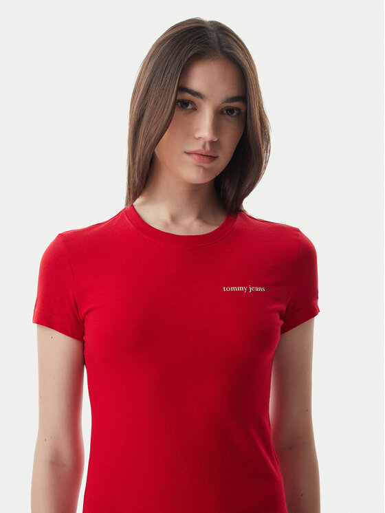 Tommy Jeans Tommy Jeans Marškinėliai Ess Logo DW0DW23479 Tamsiai raudona Slim Fit