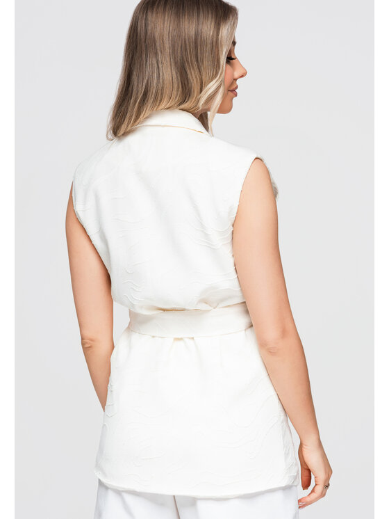 Ombre Ombre Kamizelka OW-VE-E0007 Kremowy Classic Fit