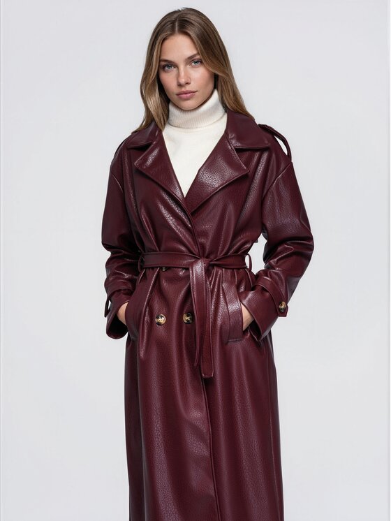 Ombre Ombre Płaszcz przejściowy OW-CT-E0042 Bordowy Relaxed Fit