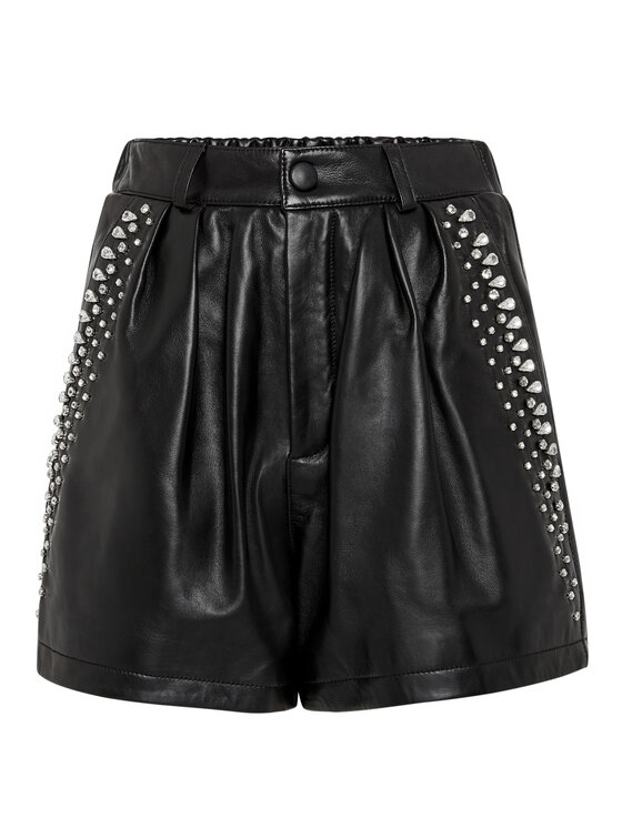 PHILIPP PLEIN PHILIPP PLEIN Szorty skórzane 5339 Czarny Short Fit