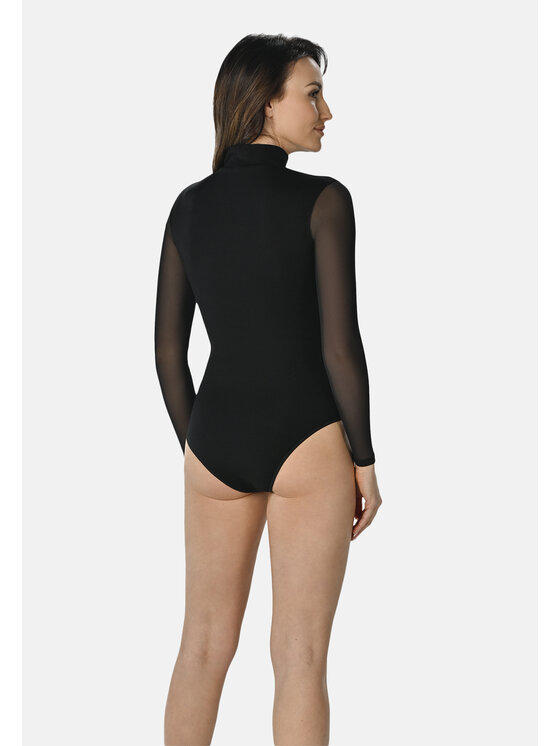 Teyli Teyli Body z półgolfem i transparentnymi rękawami Nelly Czarny Regular Fit