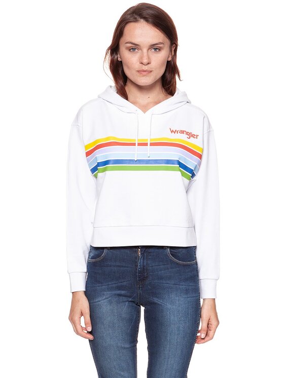 Wrangler Wrangler Felpa CROPPED HOODY Bianco Regular Fit
