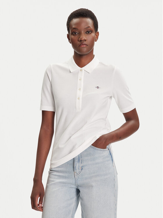 Gant Tricou polo Shield 4202231 Écru Slim Fit