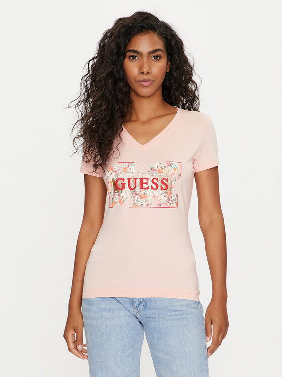 Guess T-krekls W4GI23 J1314 Rozā Slim Fit