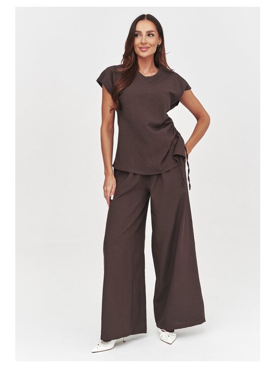 Makadamia Makadamia Komplet bluzka i spodnie C55 Brązowy Loose Fit