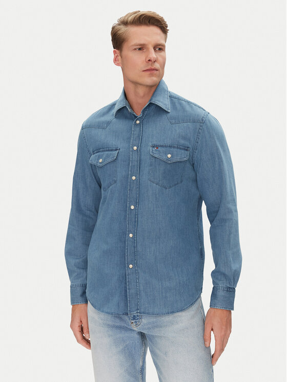 Tommy Hilfiger džínsová košeľa MW0MW39903 Modrá Regular Fit