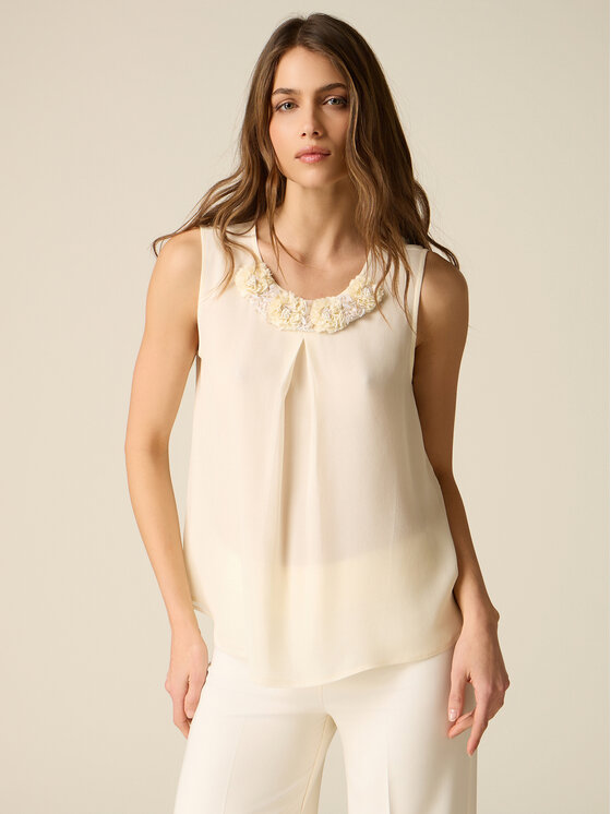 Oltre Oltre Blusa 2504R003074N021 Bianco Regular Fit