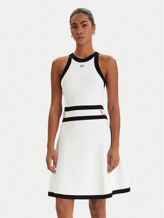 KARL LAGERFELD KARL LAGERFELD Плетена рокля B1W13004 Бял Regular Fit