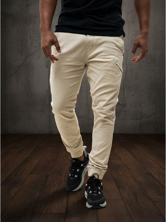 MyStars MyStars Spodnie materiałowe joggery jasne Klasyczne 6 kieszeni 36 Beżowy Regular Fit