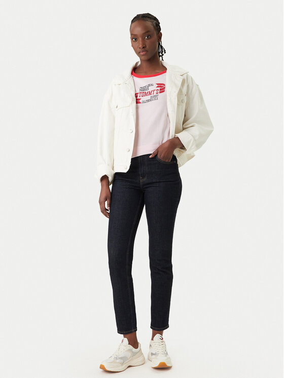 Tommy Jeans Tommy Jeans Majica Wavy Flag Contrast Ringer DW0DW22306 Roza Regular Fit