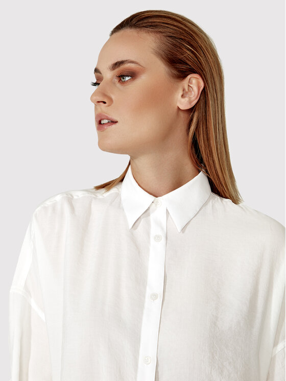 Simple Simple Рокля тип риза SUD017 Бял Relaxed Fit